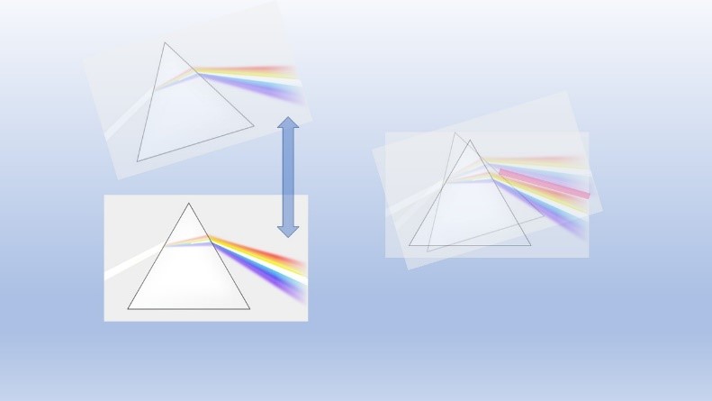 Aparición de los dos paquetes diferenciados de luz en la emisión del prisma