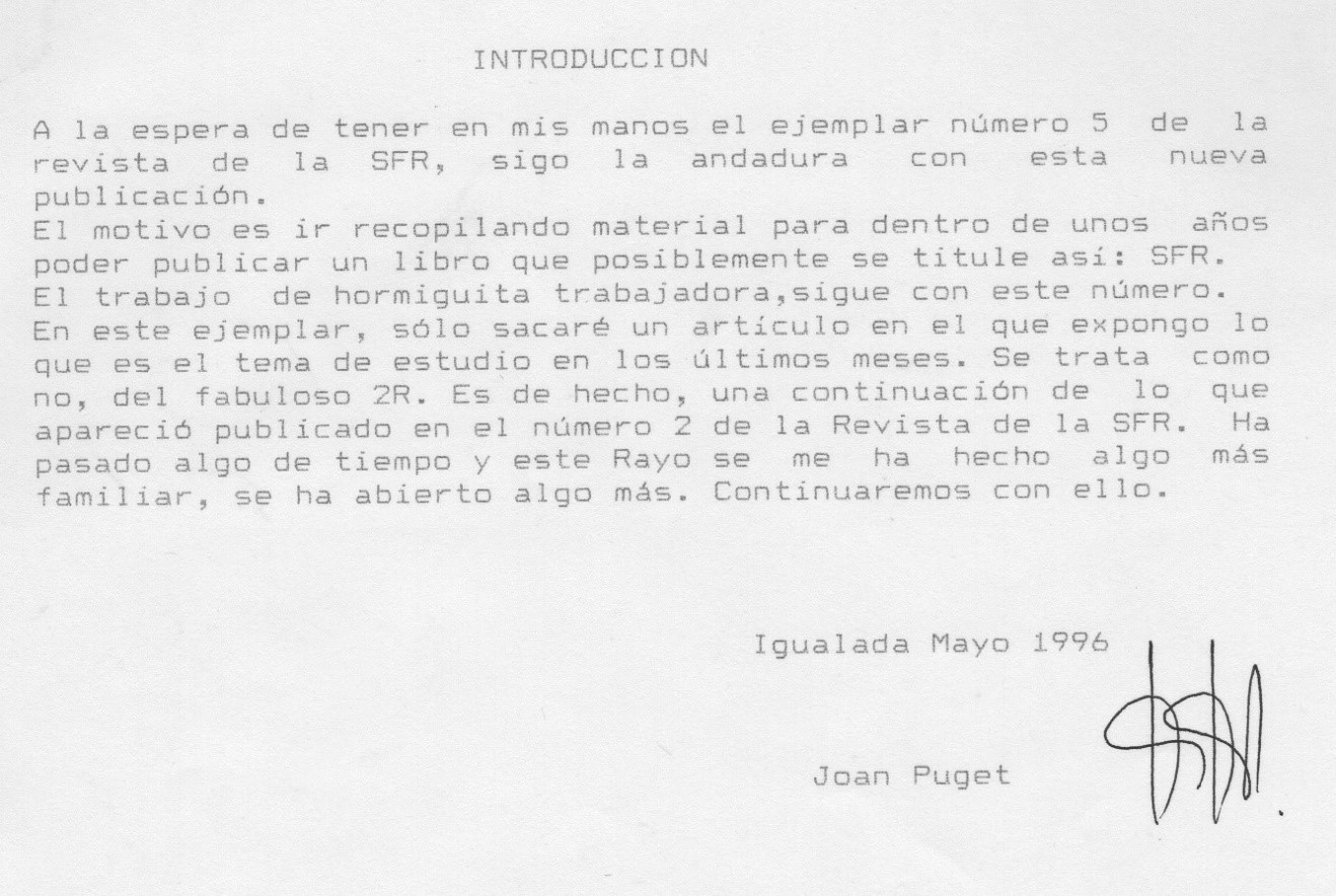 Fotocopia de la introducción del primer número de la S.F.R